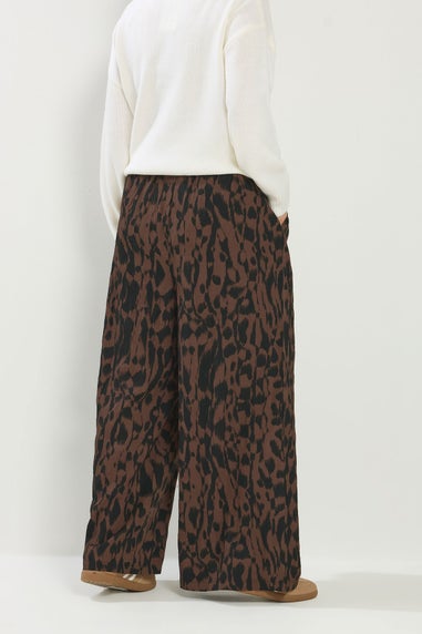 Yours Curve Brown & Black Abstract Wide Leg Trousers