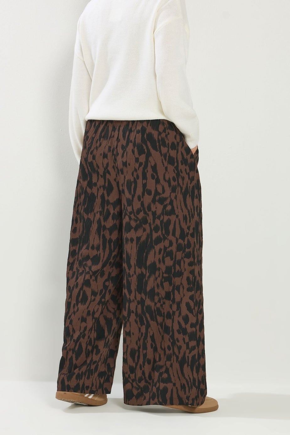 Yours Curve Brown & Black Abstract Wide Leg Trousers