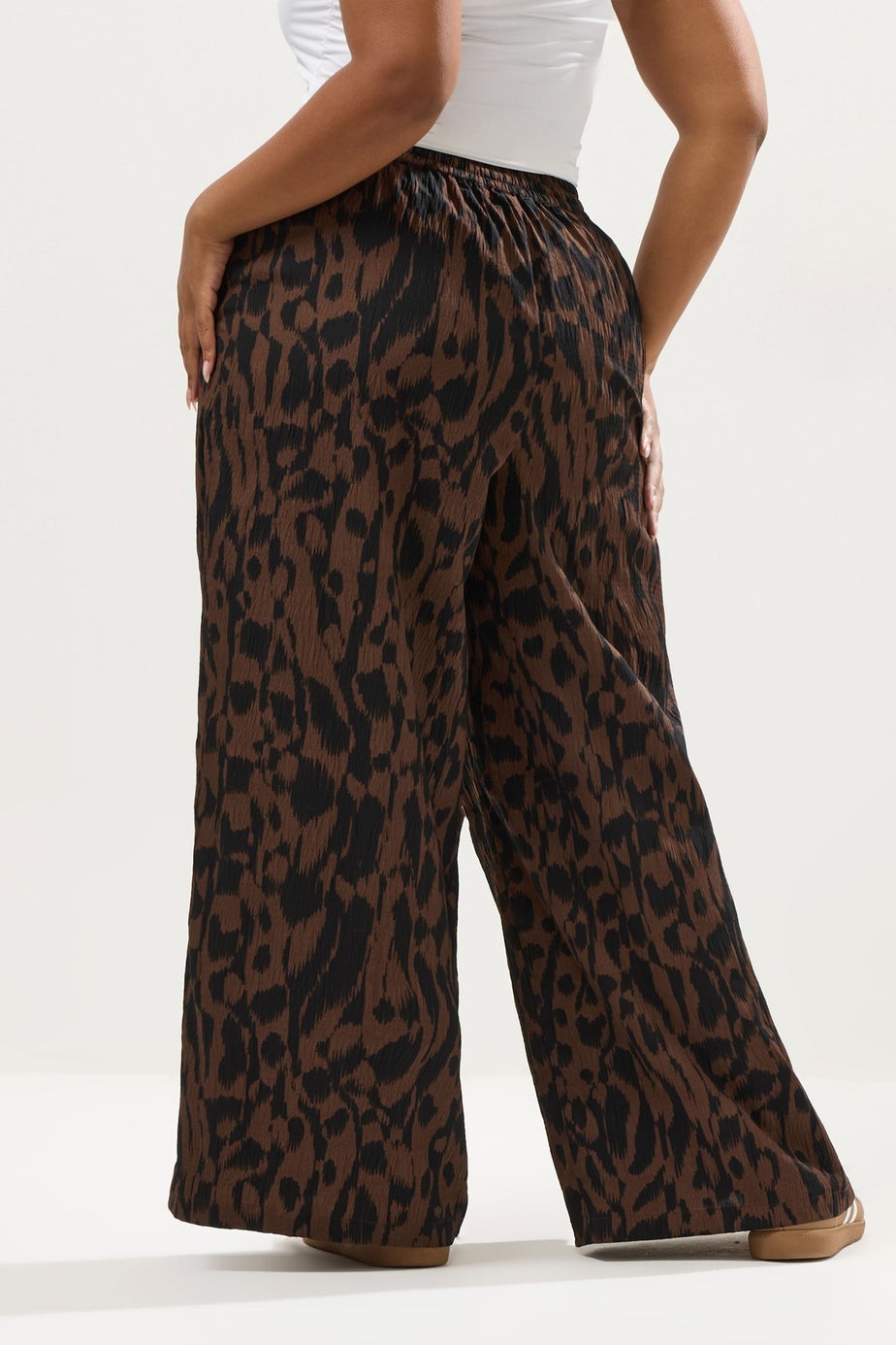 Yours Curve Brown & Black Abstract Wide Leg Trousers