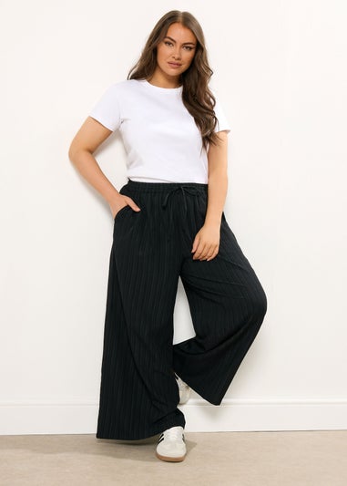 Yours Curve Black Crinkle Wide Leg Trousers