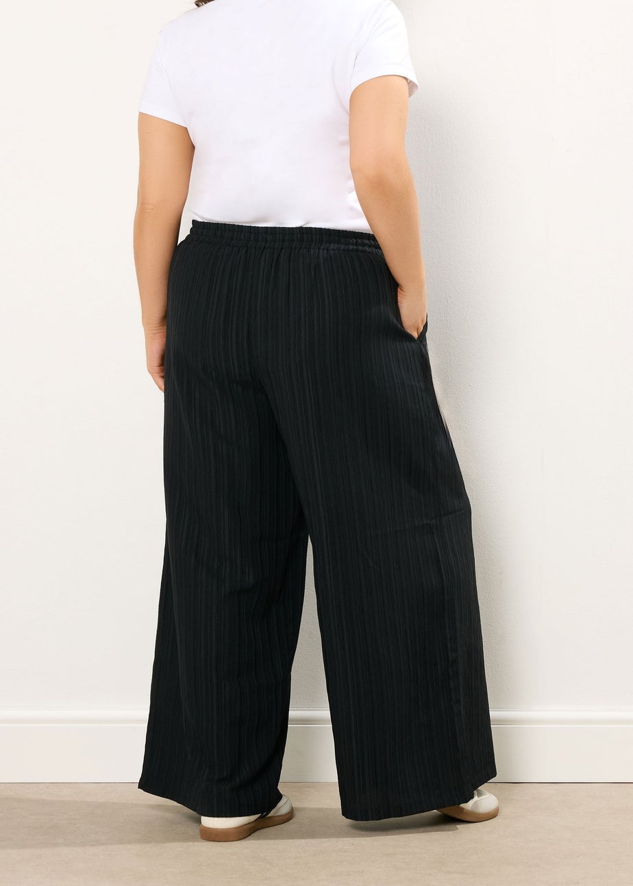 Yours Curve Black Crinkle Wide Leg Trousers