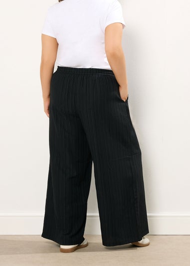 Yours Curve Black Crinkle Wide Leg Trousers