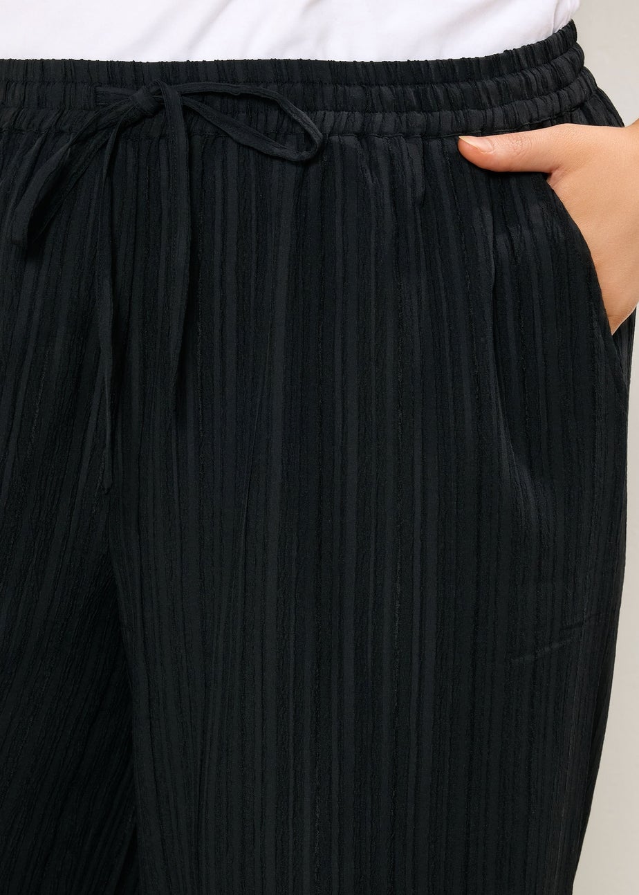 Yours Curve Black Crinkle Wide Leg Trousers