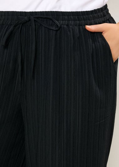 Yours Curve Black Crinkle Wide Leg Trousers