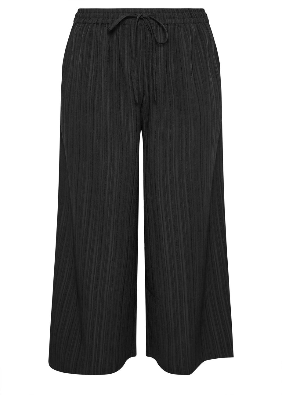 Yours Curve Black Crinkle Wide Leg Trousers