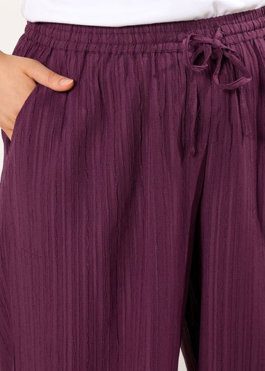 Yours Curve Wine Red Crinkle Wide Leg Trousers