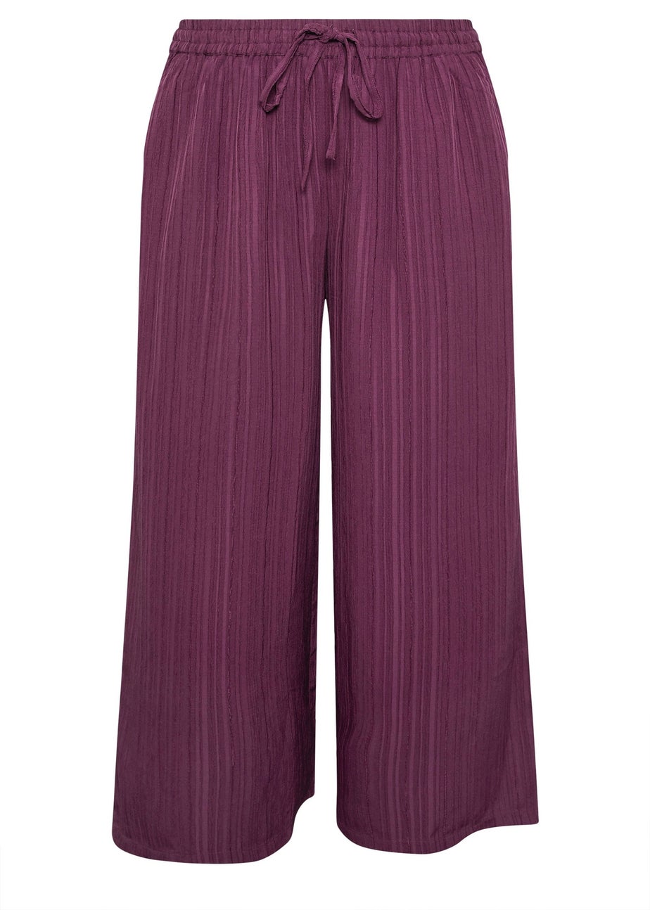 Yours Curve Wine Red Crinkle Wide Leg Trousers