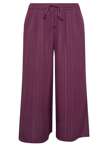 Yours Curve Wine Red Crinkle Wide Leg Trousers