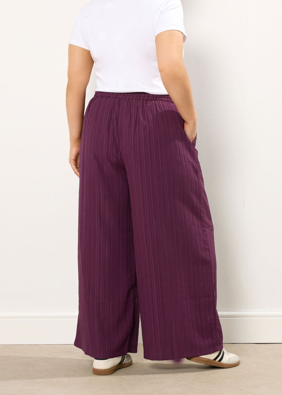 Yours Curve Wine Red Crinkle Wide Leg Trousers
