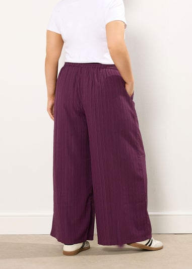 Yours Curve Wine Red Crinkle Wide Leg Trousers