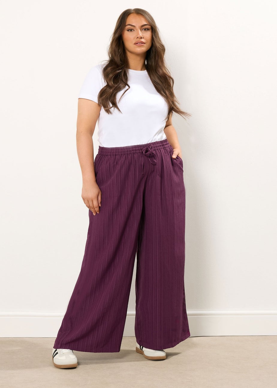 Yours Curve Wine Red Crinkle Wide Leg Trousers