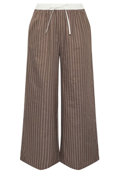 Yours Curve Brown Stripe Wide Leg Trousers