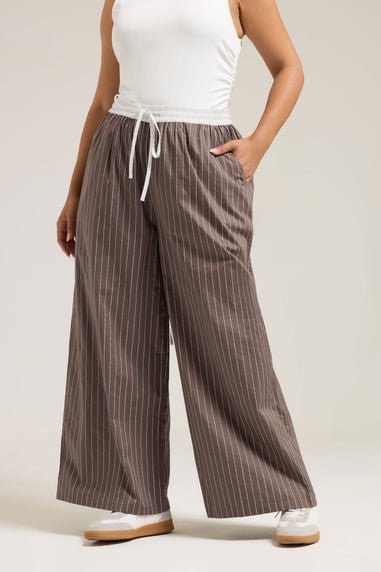 Yours Curve Brown Stripe Wide Leg Trousers