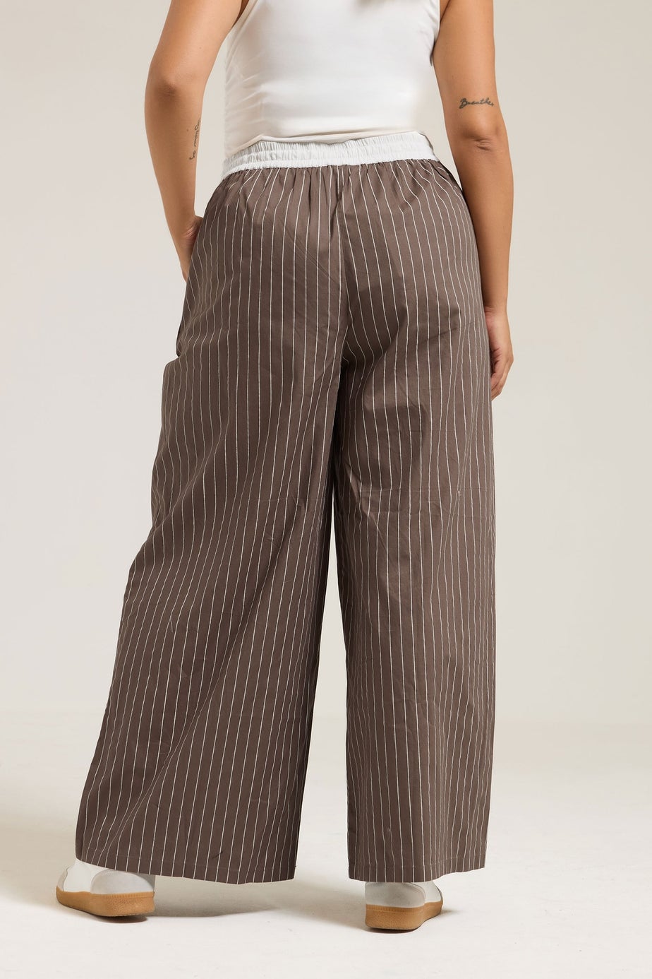 Yours Curve Brown Stripe Wide Leg Trousers