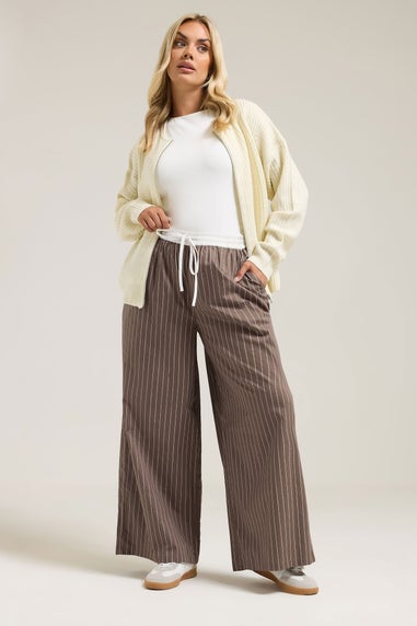 Yours Curve Brown Stripe Wide Leg Trousers
