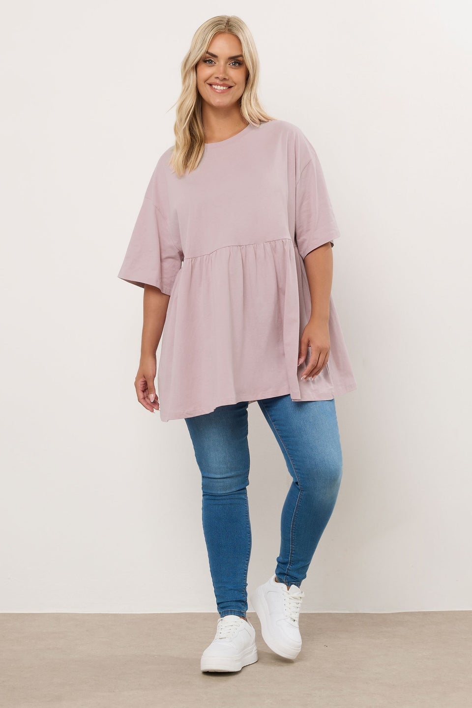 Yours Curve Light Pink Cotton Peplum Top