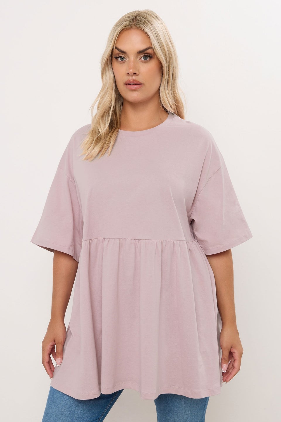 Yours Curve Light Pink Cotton Peplum Top