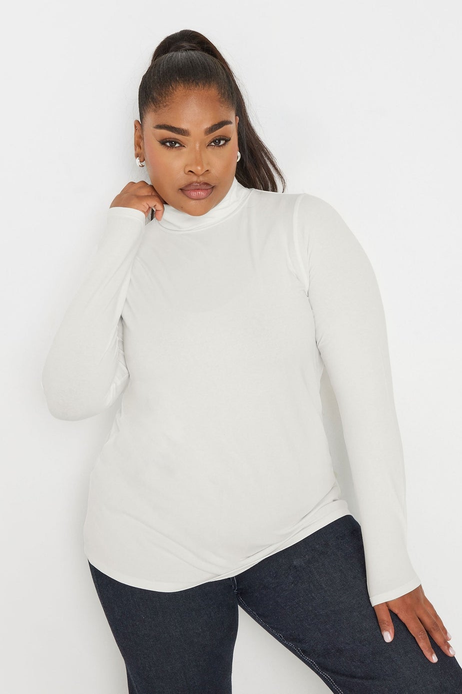 Yours Curve White Long Sleeve Turtle Neck Top