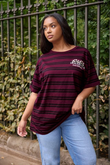 Yours Curve Red Stripe Daisy Print T-Shirt