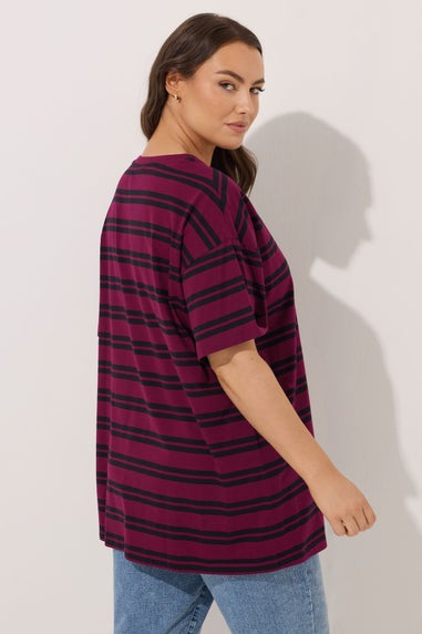 Yours Curve Red Stripe Daisy Print T-Shirt