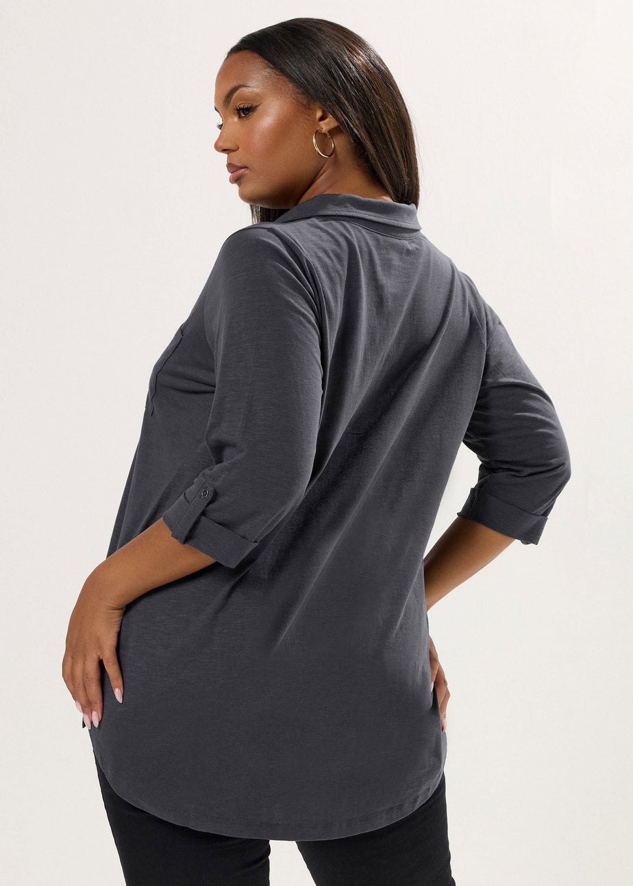 Yours Curve Charcoal Grey Cotton Placket Shirt