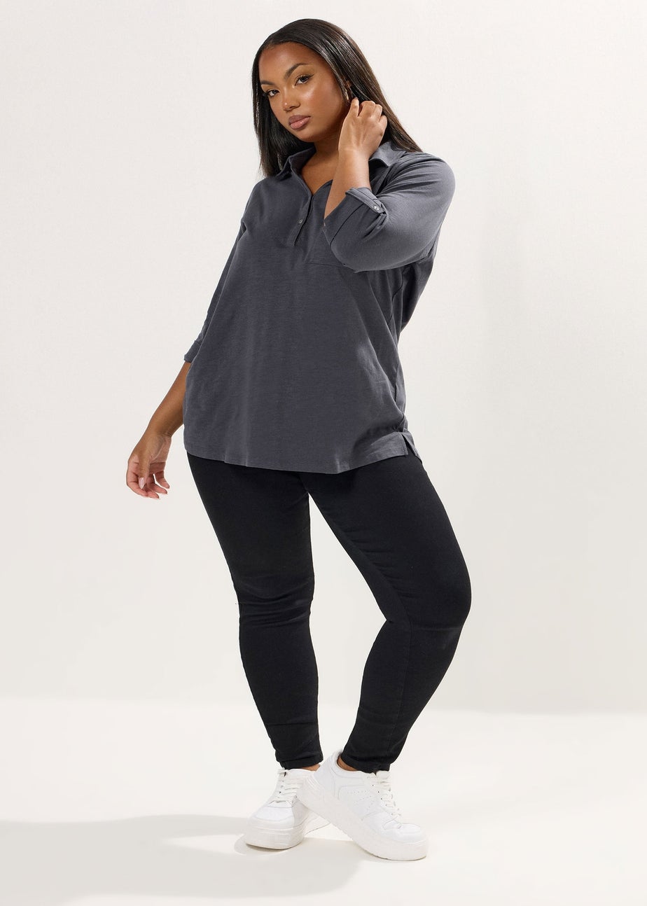 Yours Curve Charcoal Grey Cotton Placket Shirt