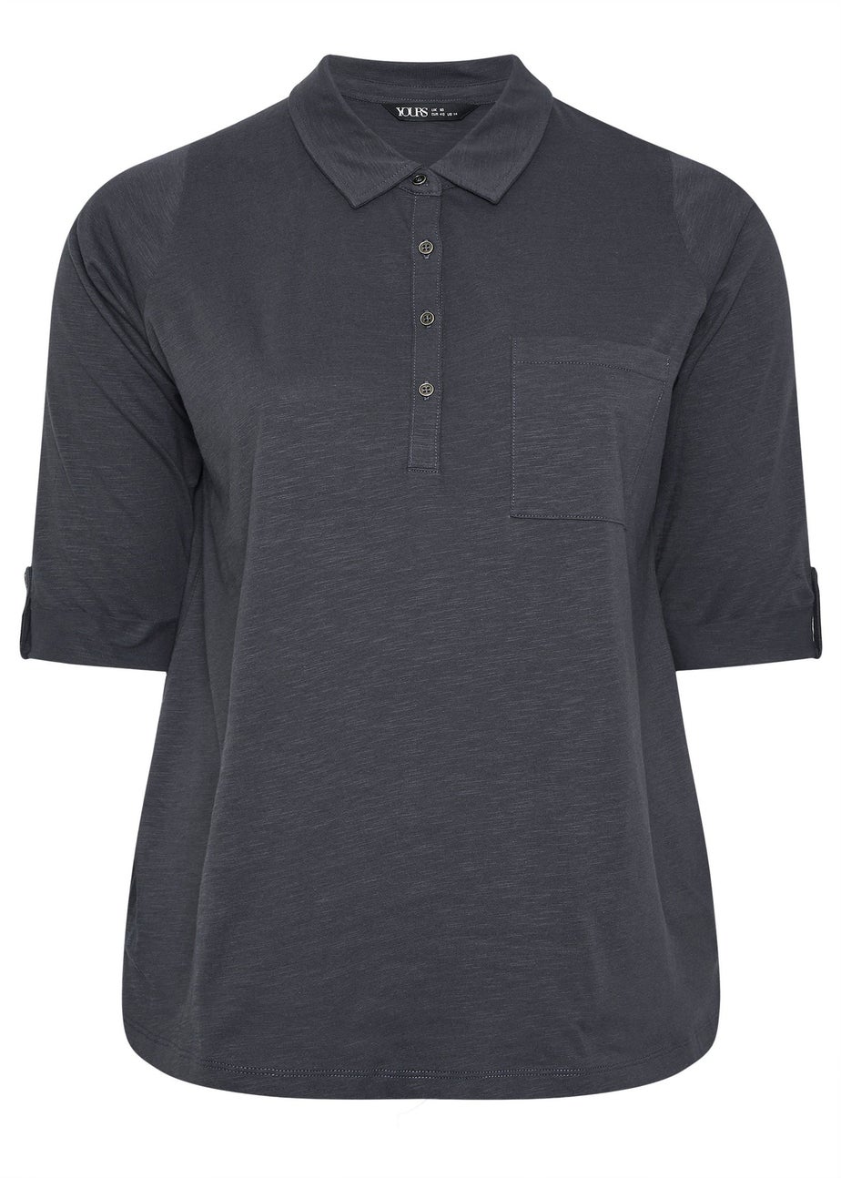 Yours Curve Charcoal Grey Cotton Placket Shirt