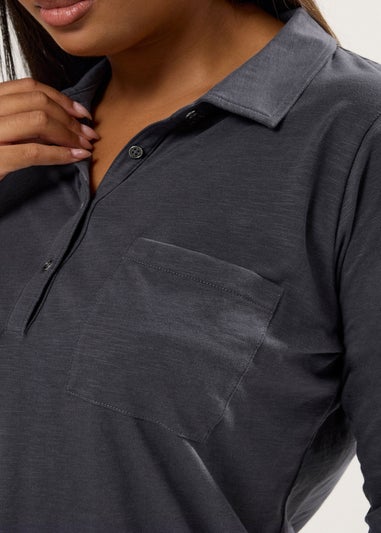 Yours Curve Charcoal Grey Cotton Placket Shirt