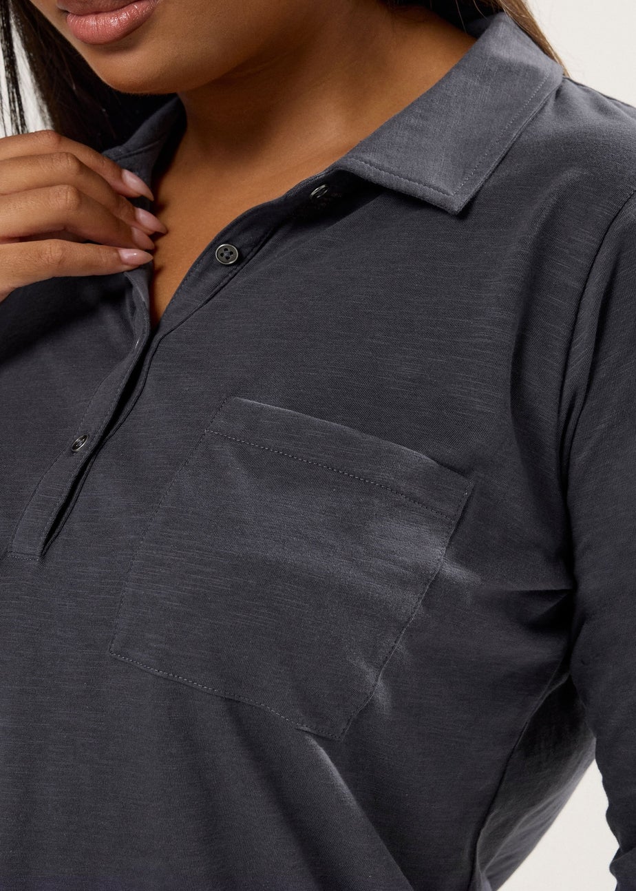 Yours Curve Charcoal Grey Cotton Placket Shirt