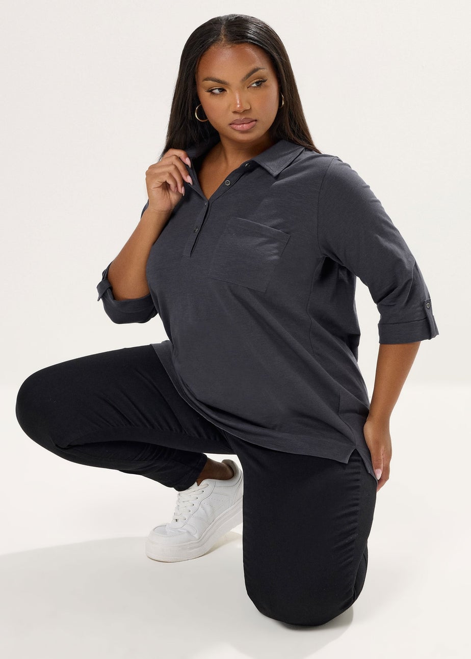 Yours Curve Charcoal Grey Cotton Placket Shirt