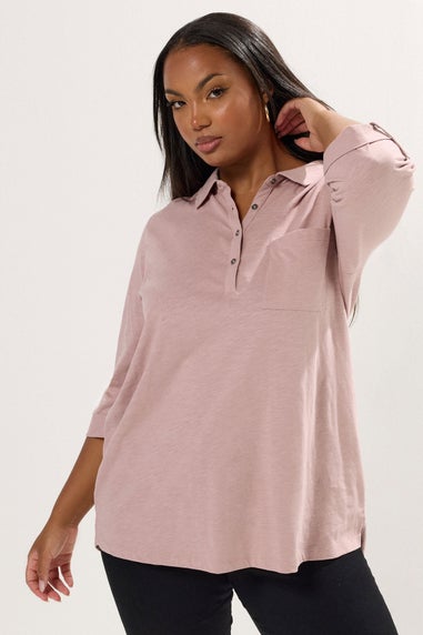 Yours Curve Pink Cotton Placket Shirt