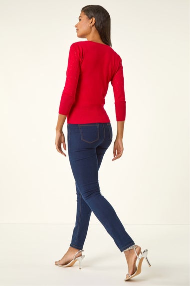 Roman Red Diamante Studded Jumper