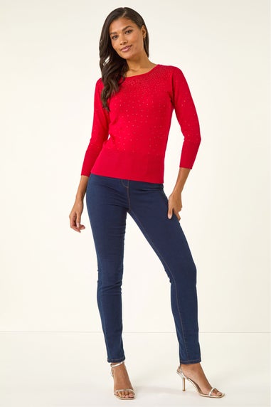 Roman Red Diamante Studded Jumper