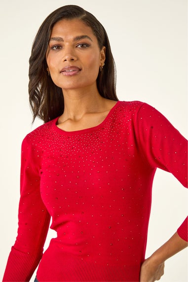 Roman Red Diamante Studded Jumper