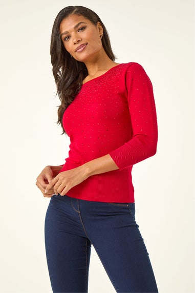 Roman Red Diamante Studded Jumper
