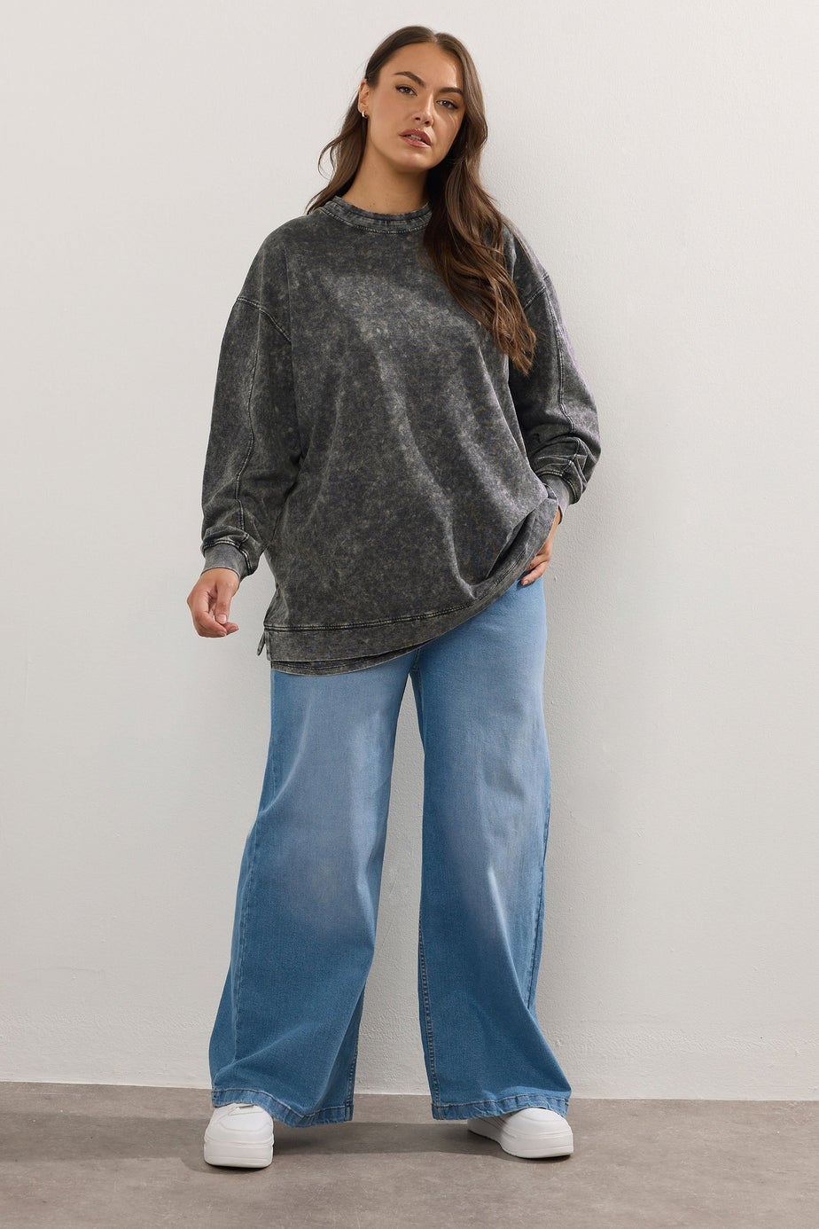 YOURS Grey 2 In 1 Acid Wash Sweatshirt