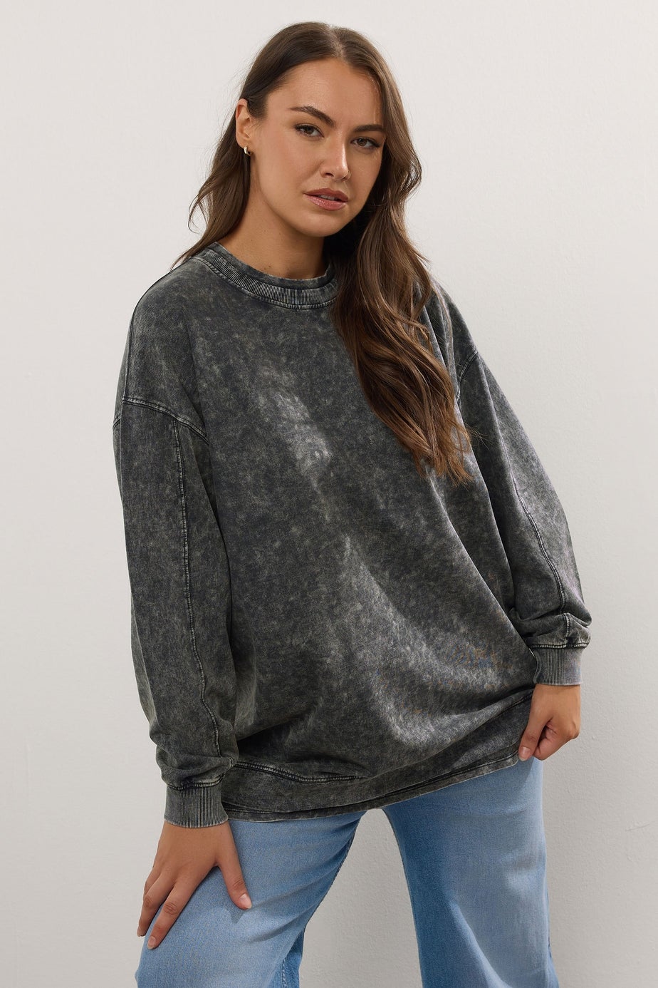 YOURS Grey 2 In 1 Acid Wash Sweatshirt