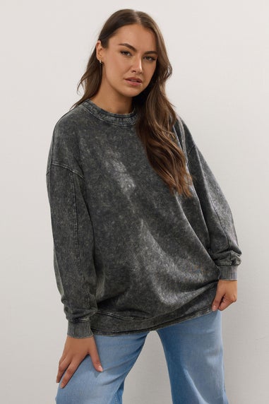 YOURS Grey 2 In 1 Acid Wash Sweatshirt