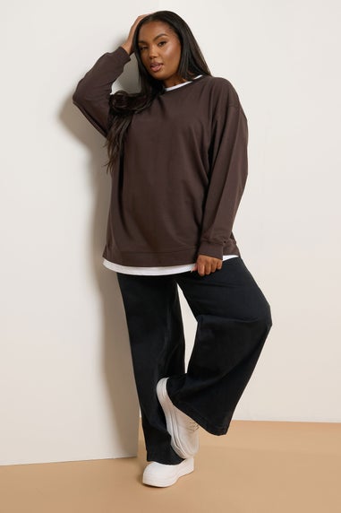 Yours Curve Chocolate Brown 2-In-1 Jumper