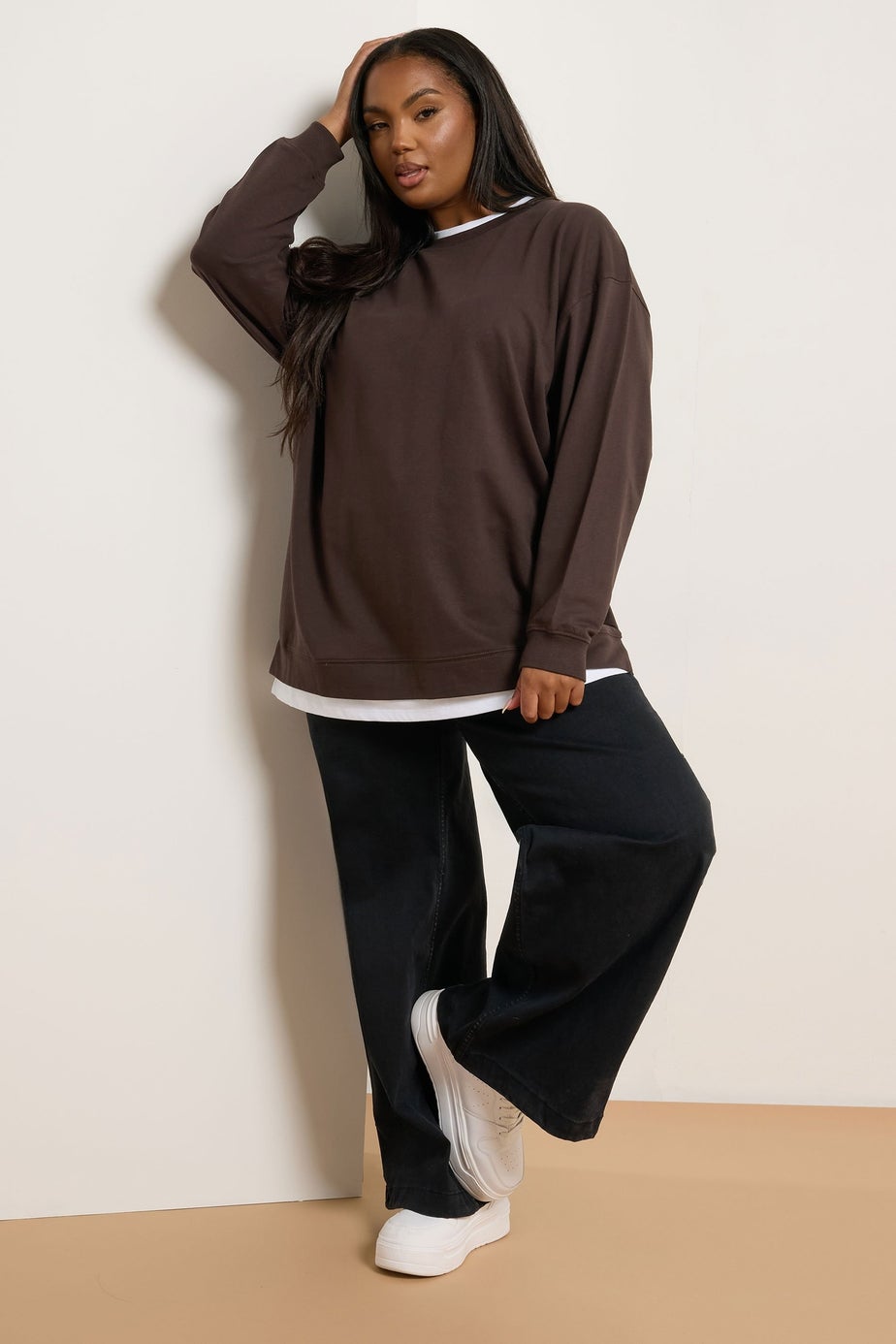 Yours Curve Chocolate Brown 2-In-1 Jumper