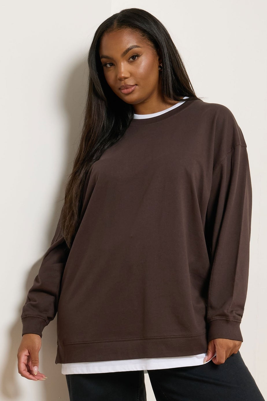 Yours Curve Chocolate Brown 2-In-1 Jumper