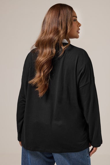 Yours Curve Black Rugby Collar Top