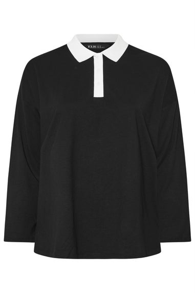 Yours Curve Black Rugby Collar Top
