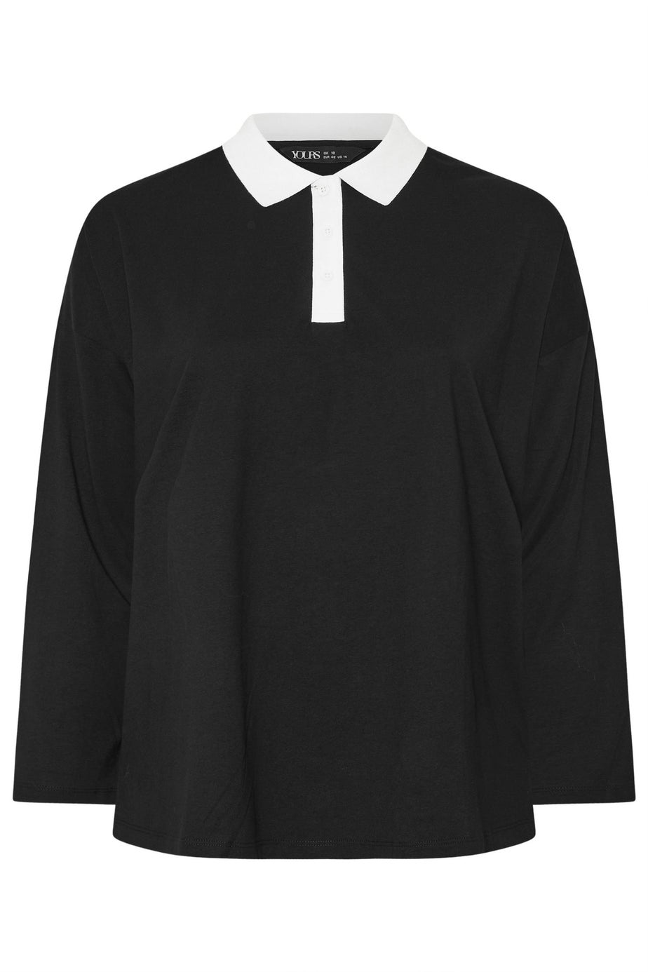 Yours Curve Black Rugby Collar Top