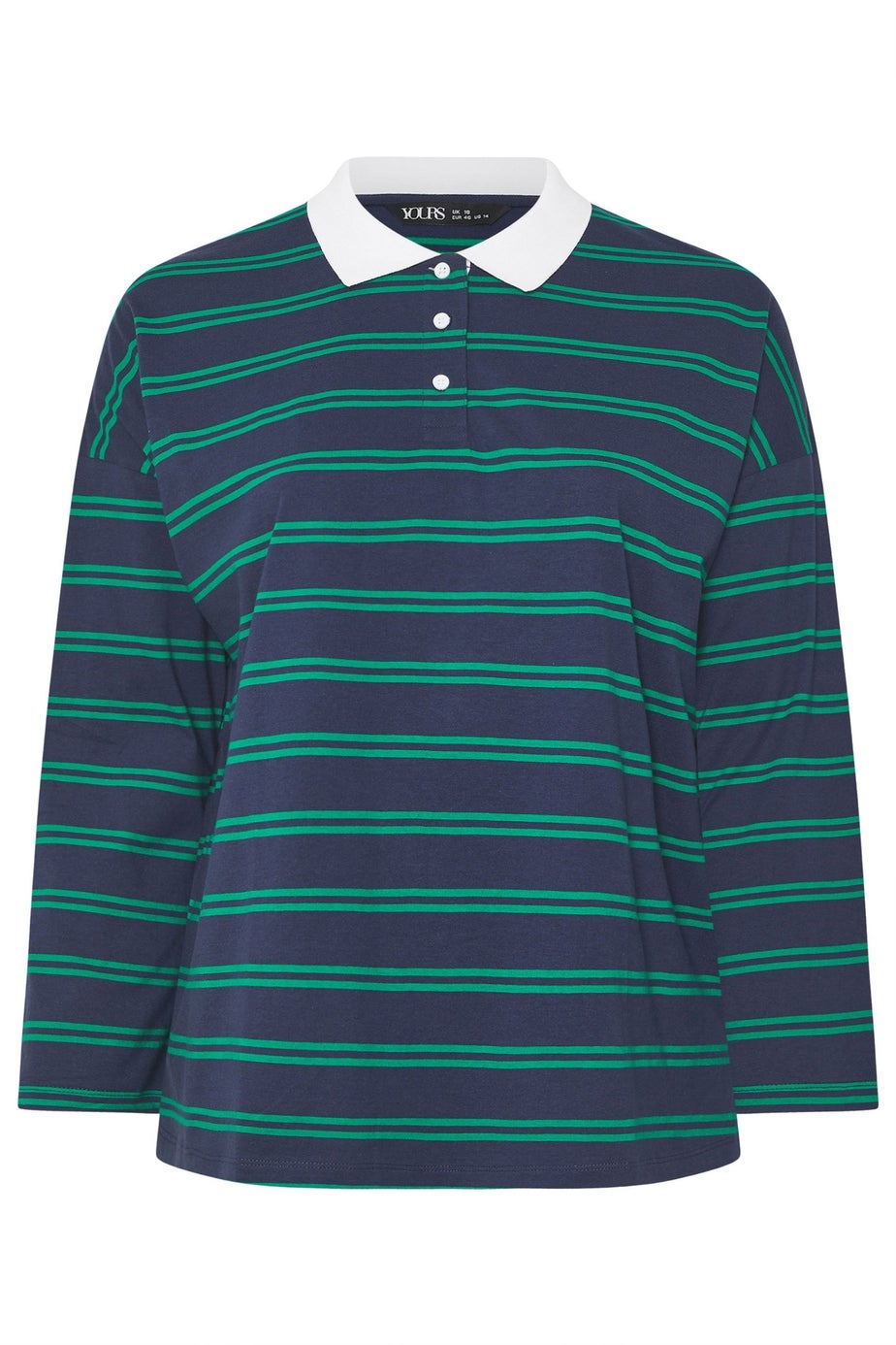 Yours Curve Navy Blue Stripe Rugby Collar Top