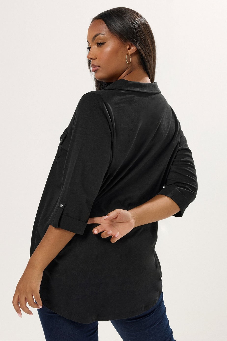 Yours Curve Black Jersey Placket Shirt