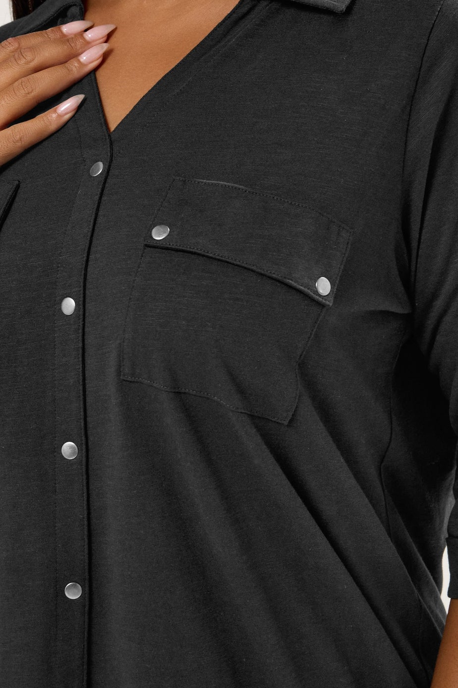 Yours Curve Black Jersey Placket Shirt