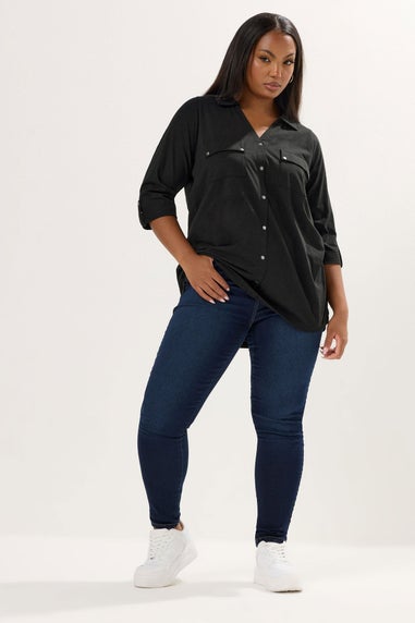 Yours Curve Black Jersey Placket Shirt