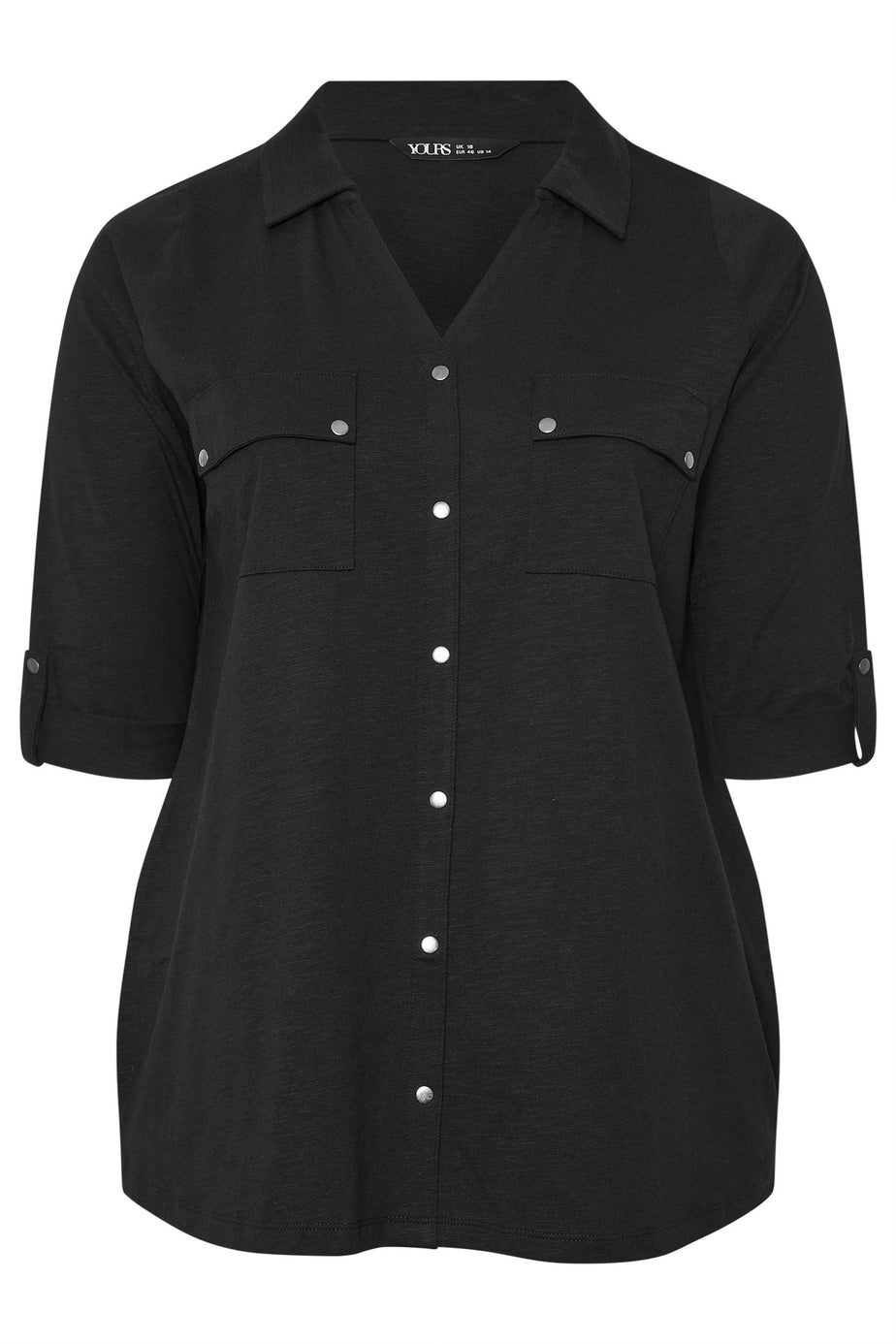 Yours Curve Black Jersey Placket Shirt