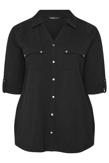 Yours Curve Black Jersey Placket Shirt